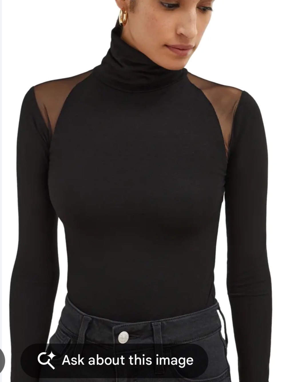 Marcella Maria Black Mesh-Panel Jersey Turtleneck Top small
